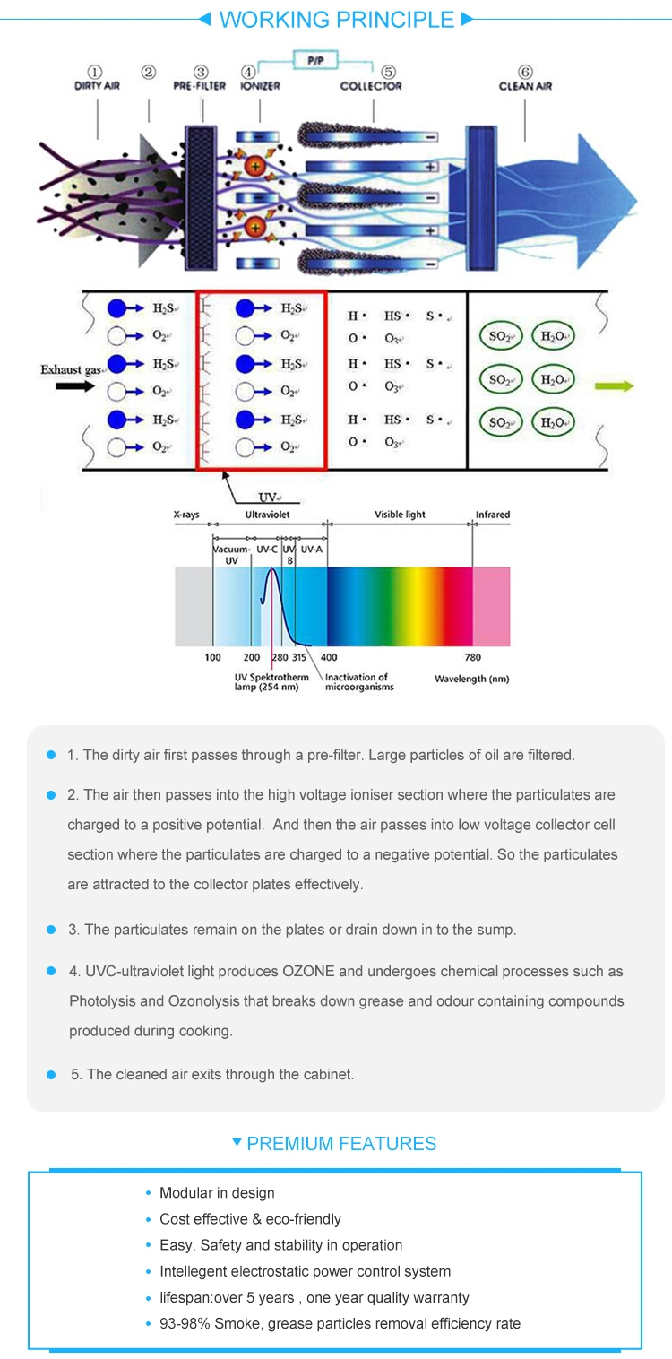 Duct Mounted Cooking Oil Mist Purifier with Electrostatic Filter